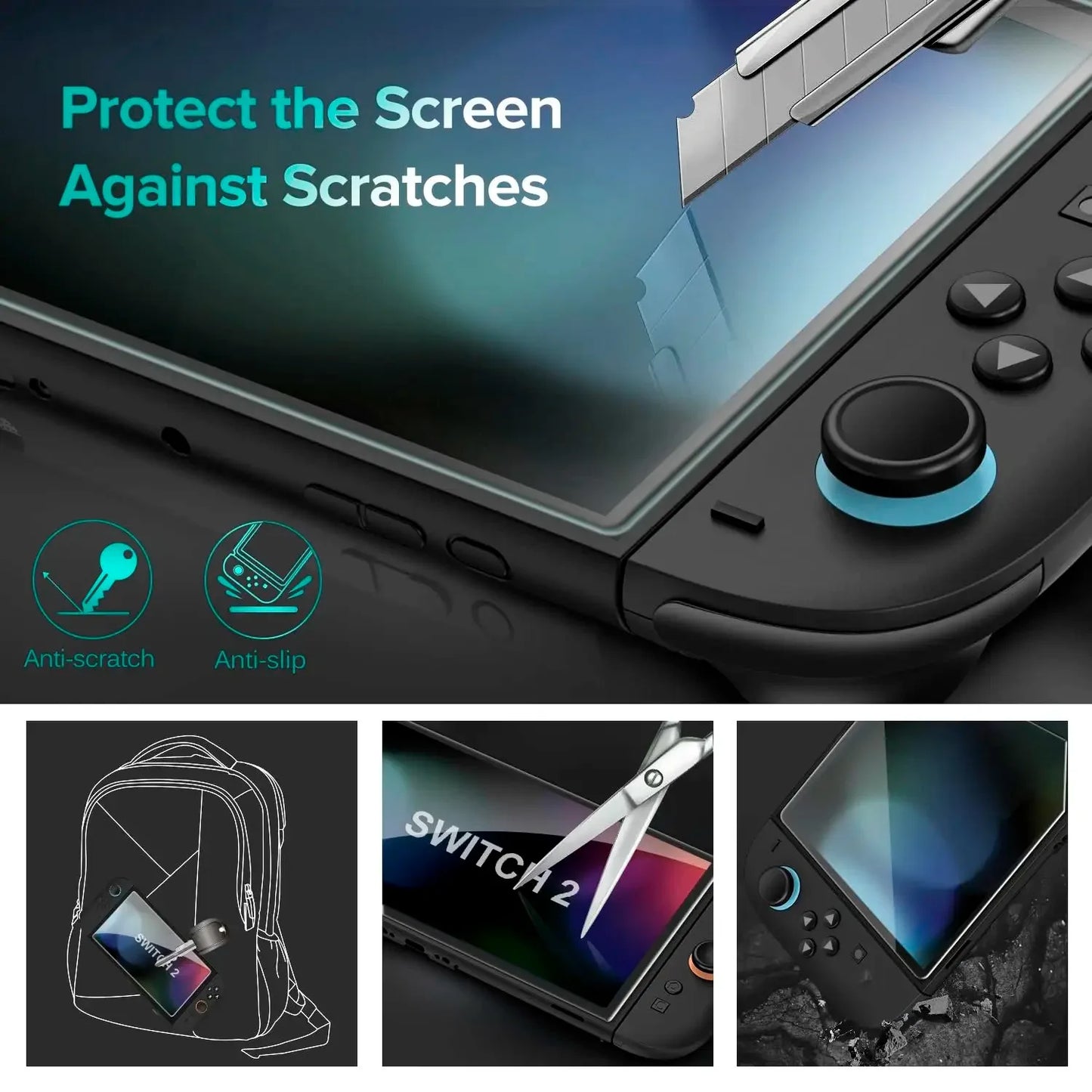 NS2 HD Screen Protector Tempered Glass for Switch 2, Transparent HD Anti-Scratch Tempered Glass Screen Protector Switch 2