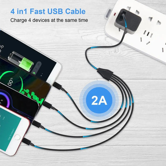 Short Cord 5V USB A C to Type C Multiple Charging Cable 4 in 1 Micro USB Splitter Adapter Cable 4 Port USB C PD Splitter Cable