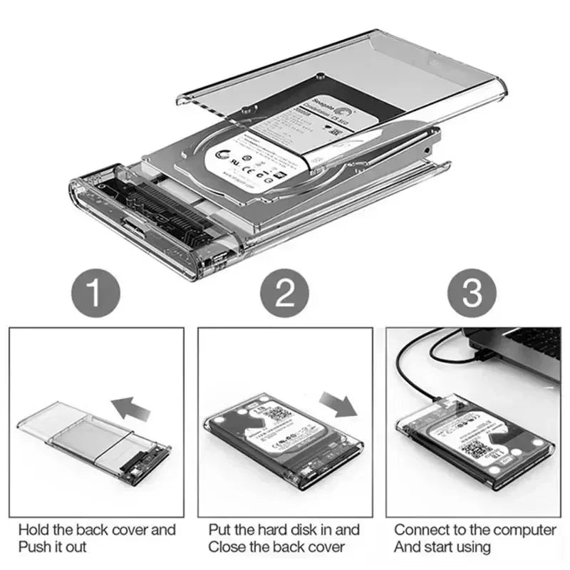 2.5 inch Hard Drive Enclosure USB 3.0/Type C to SATA III Clear External Hard Drive Case for 2.5 inch SATA SSD HDD Support UASP